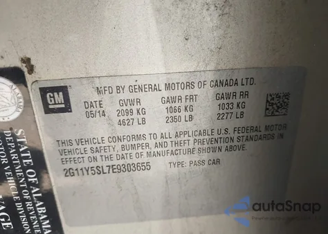 2014 Chevrolet Impala 1Ls from USA, damaged, VIN 2G11Y5SL7E9303655